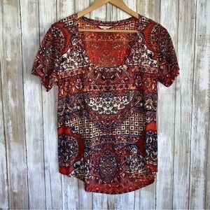 Lucky Brand Red and Blue Patterned Blouse